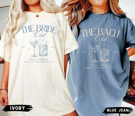 Bachelorette Party Shirts, Custom Bach Club Tee, Personalized Luxury Bachelorette Weekend, Custom Location Bachelorette Shirt, Cocktail Club by LaviRoseStudio on Etsy Relaxing Bachelorette Party Themes, Bach Club Bachelorette Party, Bridesmaid Tshirts Ideas Bachelorette, Bach Club Bachelorette Theme, Bach Itinerary, Bachelorette Goodies, Bachelorette Party Planner, Club Bachelorette, Luxury Bachelorette