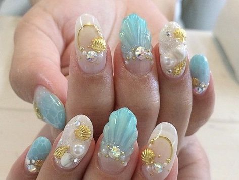 Tropical Nail Art, Japanese Nail Design, Pastel Nails Designs, Makeup Nails Designs, Stiletto Nail Art, Japanese Nail Art, Cute Nail Art Designs, Nail Art Set, Mermaid Nails