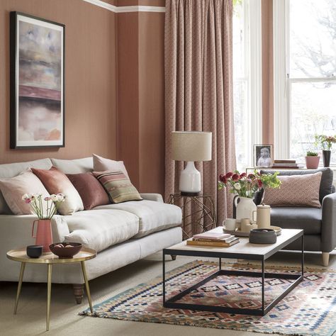 Create an elegant living space Coral Living Rooms, Blush Living Room, Front Room Design, Cheap Living Room Furniture, Furnitur Ruang Keluarga, Living Room Images, Living Room Arrangements, Pink Living Room, Beige Sofa