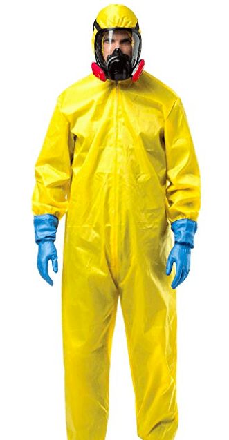 Creative & Clever Halloween Costumes That Went Viral | YourTango Creepy Scientist, Hazmat Suit Costume, Breaking Bad Costume, Suit Gloves, Suit Halloween Costume, Worst Costume, Sci Fi Costume, Popular Halloween Costumes, Toxic Men