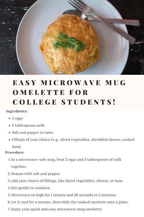 College Microwave Recipes, Savory Microwave Recipes, Mug Omelette, Microwave Omelette Recipe, Best Microwave Meals, Quick Yummy Breakfast, College Breakfast, Microwave Meals, Microwave Mug