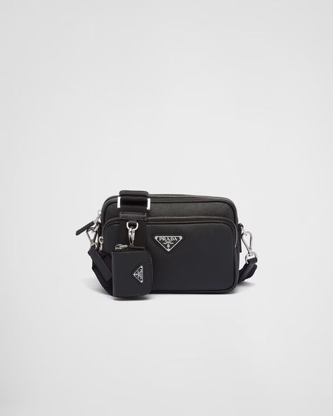 Men's Messenger bags | PRADA Prada Pochette, Prada Messenger Bag, Latest Bags, Pocket Logo, Messenger Bag Men, Mens Leather Bag, Orange Bag, Triangle Logo, Prada Handbags