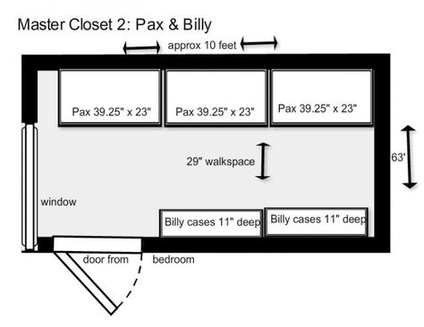 Smallest Walk In Closet, Narrow Walk In Closet Dimensions, Closet Design Dimensions, Walk In Closet Dimensions Layout, Small Walk In Closet Layout, Bedroom Walk In Closet Ideas, Small Walk In Closet Dimensions, Master Closet Dimensions, Walk In Closet Size