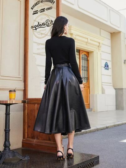 Search leather skirt | SHEIN USA Leather Skirts Outfit, Leather Flare Skirt, Lifestyle Dresses, Leather Skirt Outfit, Pu Leather Skirt, Full Maxi Skirt, Women Skirts, Leather Dresses, Leather Outfit