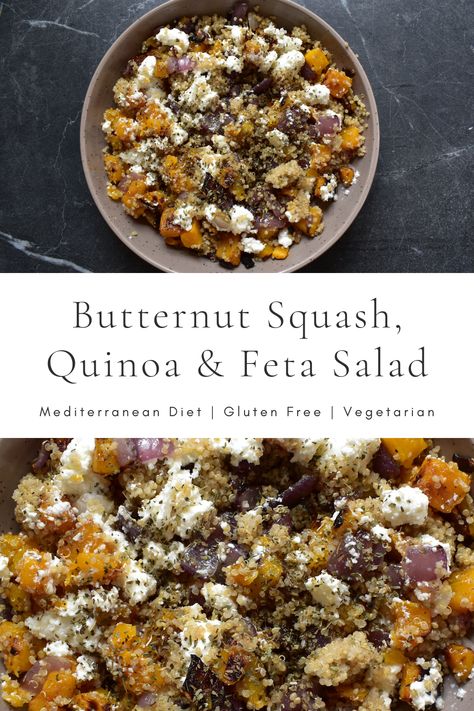 Butternut Squash, Quinoa & Feta Salad (Gluten Free, Vegetarian) — Beyond the Brambleberry Quinoa Feta Salad, Feta Quinoa, Squash Quinoa, Vegetarian Main Dish, Salad Gluten Free, Butternut Squash Quinoa, Mediterranean Recipes Healthy, Easy Mediterranean Diet Recipes, Vegetarian Main Dishes