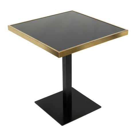 Perry Dining Table 28 Square | ASTELE One Leg Table Design, Square Restaurant Table, Table Restaurant Design, Cafe Table Design, Metal Top Table, Black Glass Table, Restaurant Seating Design, Restaurant Tiles, Restaurant Table Design