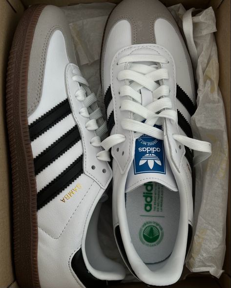 Adidas samba cloud white core black gum vegan Adidas Samba Black And White, Black And White Sambas, Simba Adidas, Samba Adidas Black, White Samba Adidas, Winter Shoes 2024, Adidas Samba Vegan White, Dinner Heels, White Adidas Samba