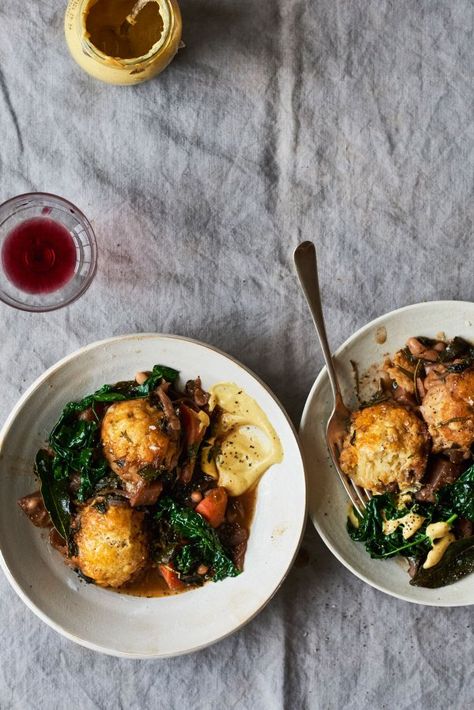 Celeriac and Red Wine Stew With Cheddar Dumplings | Guest Recipes | Nigella's Recipes | Nigella Lawson Cheddar Dumplings, Red Wine Stew, Guest Recipes, Olive Magazine, Vegetable Lasagne, Meals Vegetarian, Slow Roasted Tomatoes, Anna Jones, Magazine Recipes