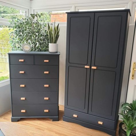 Repainted Wardrobe Ideas, Antique Wardrobe Makeover, Black Wardrobes, Bedroom Design Styles, Library Bedroom, Antique Wardrobe, Boys Bedroom Makeover, Airbnb Design, Wardrobe Makeover