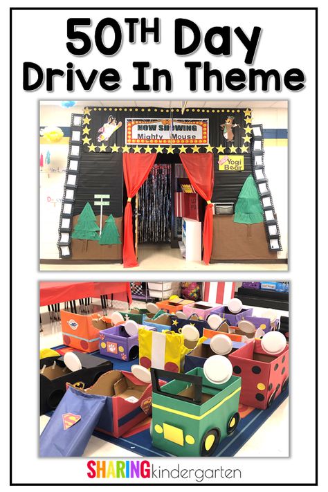 Drive In Movie Classroom, Fun Classroom Theme Days, 50th Day Of School, Book Fairs, Student Picture, Parent Volunteers, Kindergarten Themes, Classroom Transformation, Elementary School Classroom