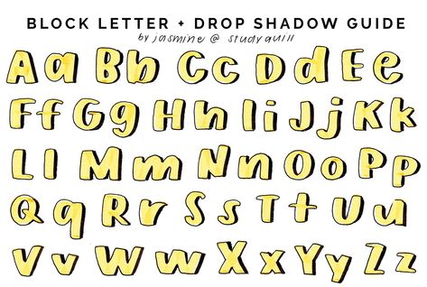 Fonts With Shadows Hand Lettering, Block Letter Shadow, Lettering Alphabet Shadow, Drop Shadow Lettering Alphabet, Block Letters With Shadow, Shadow Block Letters, Shadow On Letters, Letters With Shadow Fonts, Highlighter Lettering Alphabet