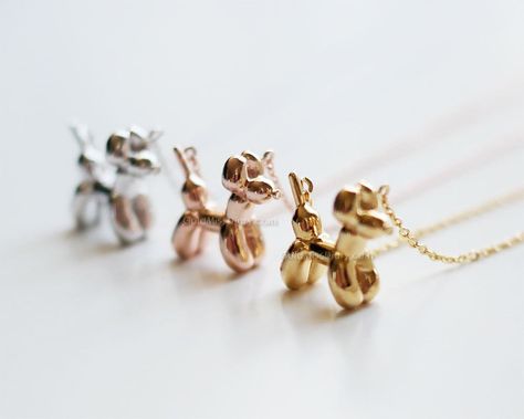 Jewelry Gift Ideas, Rose Gold Balloons, Animal Necklace, Minimal Necklace, Dog Necklace, Balloon Dog, Gold Balloons, Balloon Animals, Sterling Jewelry