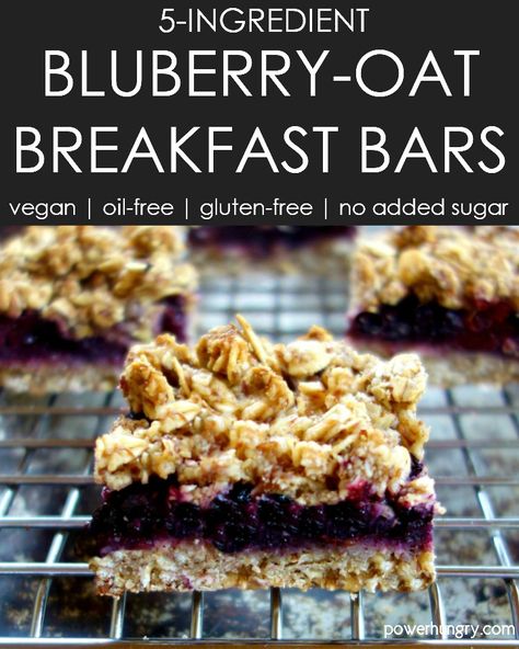 5 ingredient Blueberry Oat Breakfast Bars {vegan, sugar-free, oil-free, gluten-free} | power hungry Oat Breakfast Bars, Breakfast Squares, Blueberry Oat Bars, Fingerfood Baby, Low Carb Cupcakes, Oat Breakfast, Low Carb Granola, Oatmeal Breakfast Bars, Blueberry Oat