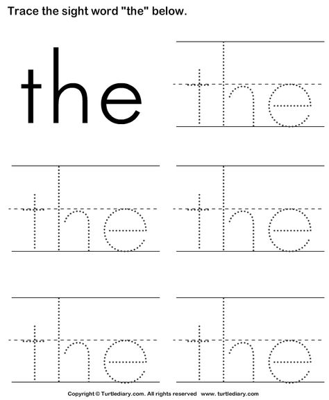 Download and print Turtle Diary's Sight Word The Tracing Sheet worksheet. Our large collection of ela worksheets are a great study tool for all ages. Sight Words Kindergarten Printables, Prek Worksheets, Pre K Sight Words, Preschool Sight Words, The Sight Word, Ela Worksheets, Teaching Sight Words, Printable Kindergarten, Kindergarten Reading Worksheets