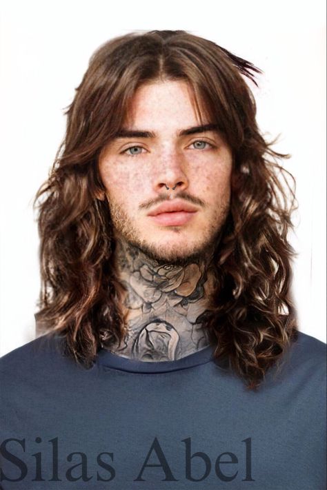 Men’s Long Hair Middle Part, Mens Long Hairstyles With Bangs, Metal Head Hairstyles Men, Bangs For Men Long Hair, Men With Long Hair And Mustache, Punk Rock Hairstyles Men, Men Curtain Bangs Long Hair, Guy With Long Hair And Beard, Men’s Wolfcut Long