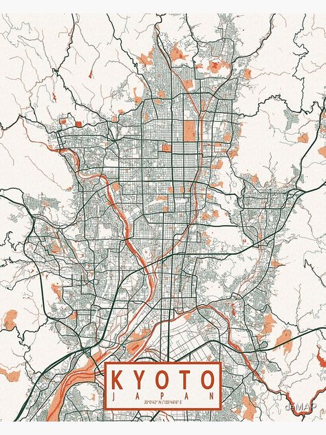 Map Of Kyoto, Qgis Map Design, Kyoto Map, Honshu Japan, City Map Design, Place Japan, Bohemian Poster, Cartography Art, Train Map