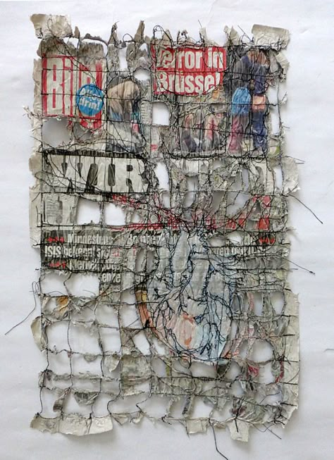 https://flic.kr/p/EFNtUw | being the news | altered newspaper  die Nachrichten sein veränderte Zeitung Ines Seidel, Art Fibres Textiles, Newspaper Paper, Textiles Sketchbook, Art Alevel, Paper Yarn, Wal Art, Newspaper Art, Magazine Collage