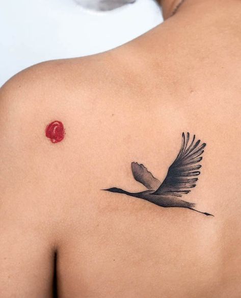 66 Beautiful Bird Tattoos with Meaning - Our Mindful Life Bird Inspired Tattoo, A Bird Tattoo, Bird By Bird Tattoo, Best Bird Tattoos, Detailed Bird Tattoo, Shoulder Bird Tattoos For Women, Unique Bird Tattoos, Blue Crane Tattoo, Egret Tattoo Design