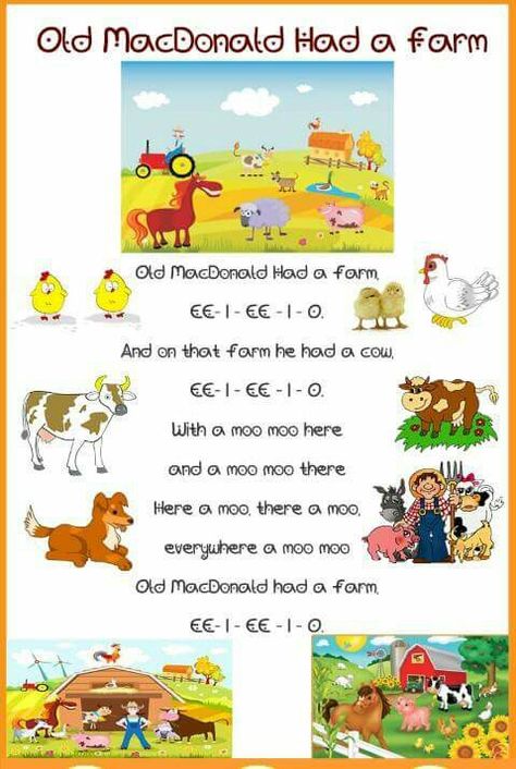 Old Mcdonald had a farm Short Nursery Rhymes, Daycare Songs, Short Poems For Kids, Rhyming Poems For Kids, Song Worksheet, Old Mcdonald Had A Farm, Toddler Songs, Nursery Rhymes Poems, English Poems For Kids