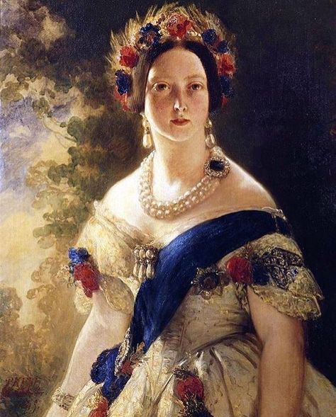 Portrait of Queen Victoria, painted in 1845 by Franz Xaver Winterhalter. #queenvictoriafacts #queenvictoriaportraits #1800sart… Royal Paintings, Franz Xaver Winterhalter, Queen Victoria Family, Queen Victoria Prince Albert, Victoria Reign, John Brown, Flowers In Her Hair, The Royal Collection, Queen Of England