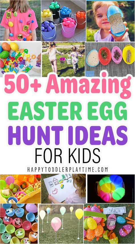 50+ Amazing Easter Egg Hunt Ideas for Kids - HAPPY TODDLER PLAYTIME Easter Egg Hunt Activities, Easter Egg Scavenger Hunt, Easter Egg Hunt Ideas, Egg Hunt Ideas, Easter Games For Kids, Easter Party Games, Easter Eggs Kids, Creative Easter Eggs, Easter Recipe