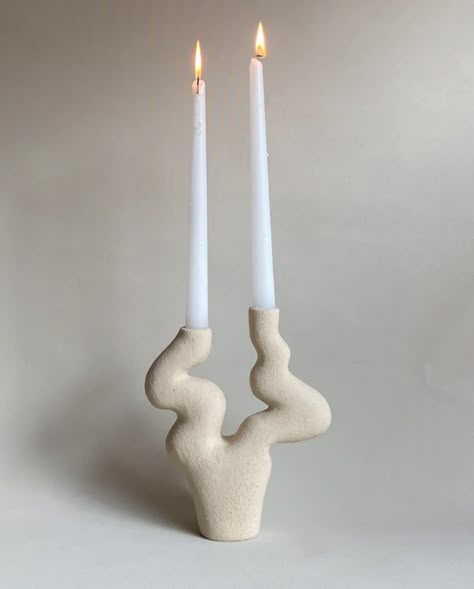 M33C V Candle Holder by Aysun Ay  Made using hand building techniques with stoneware clay.  Dimensions: 7.6" x 6.6" Materials: Stoneware Ceramic and Black Glaze  Lead-time: 5-6 Weeks  Each piece is one-of-one and entirely unique. Variations in form may occur. Plaster Candle Holder, Clay Candle Holders, Slab Ceramics, Clay Candle, Hand Building, Black Glaze, Plaster Art, Ceramic Candle Holders, Building Techniques