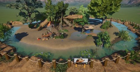 Planet Zoo Flamingo Habitat, Zoo Habitats Design, Planet Coaster Ideas, Planet Zoo Habitat Ideas, Planet Games, Panda Habitat, Zoo Boo, Zoo Games, Zoo Inspiration