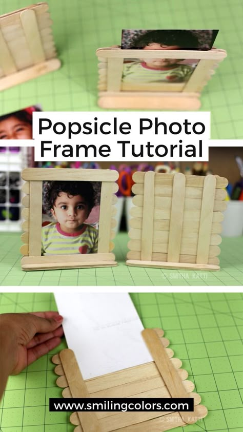 Popsicle Photo Frame Tutorial - Perfect for Kids Popsicle Stick Picture Frame Diy, Popcical Stick Picture Frame Kids, Diy Picture Frames Popsicle Sticks, Popsicle Stick Crafts Picture Frames, Popsicle Stick Frame Diy, Popsicle Picture Frame Ornament, Popsicle Stick Picture Frame Christmas, Craft Stick Picture Frame, Popsicle Stick Photo Ornaments