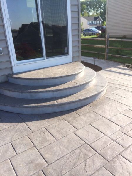 Gallery - Morrison Custom Concrete Stamped Concrete Patio With Steps, Stamped Concrete Front Steps, Elevated Concrete Patio, Large Concrete Patio Ideas, Modern Stamped Concrete Patio, Concrete Patio Steps, Poured Concrete Patio Ideas, Stamped Concrete Steps, Backyard Concrete Patio Ideas