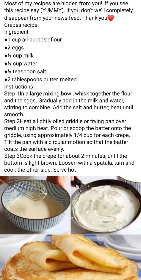 Creaps Recipe, Aesthetic Crepes, Crepe Recipes, Frying Pan, Purpose Flour