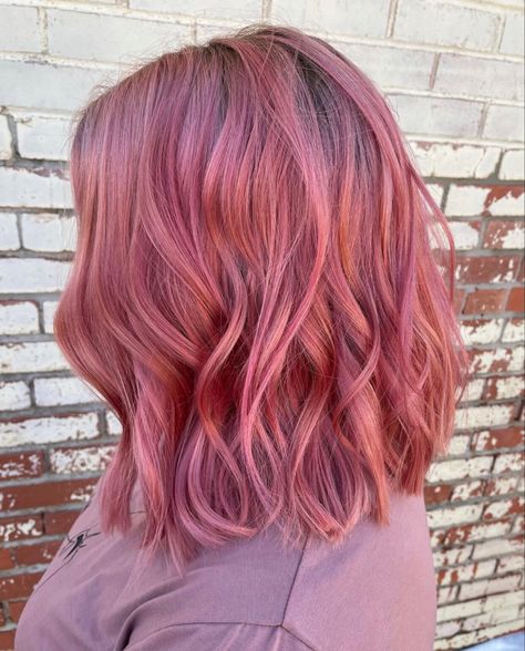 Rusty Pink Hair, Pink And Copper Hair, Raspberry Pink Hair, Copper Pink Hair, Warm Pink Hair, Cherry Pink Hair, Berry Pink Hair, Peachy Hair Color, Raspberry Hair Color