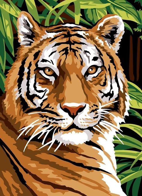 Art Tigre, Frida Art, 10 Count, Tiger Art, Needlepoint Canvases, Canvas Designs, Animal Coloring Pages, Silk Painting, Diy Canvas Art