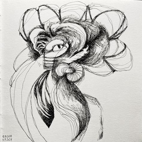 This is a pretty weird one. Yesterday I saw a lady with a lot of hair. Today I see an eerie creature with teeth. Automatic drawing is a way to inspire myself and find new motifs. And test the balance between intuition and intention. #automaticdrawing #automatism #intuitivelines #drawpilgrim #inkdrawing #abstract #inkonpaper #worksonpaper Extroverted Intuition, My Intuition Is Always Right, Intuitive Drawing, Extraverted Intuition, Always Trust Your Intuition, A Lot Of Hair, Automatic Drawing, The Balance, A Lady