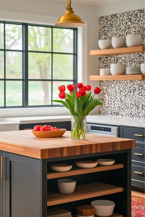 How about adding charm and utility to your kitchen? Butcher block islands are my go-to for small L-shaped kitchens. They’re warm, practical, and provide plenty of space for food prep. The natural wood adds character, making the kitchen feel cozier. Wouldn’t this be the perfect addition to your cooking space? Kitchen Butcher Block Island, Butcher Block Islands, Dream Kitchen Design, Small L Shaped Kitchens, L Shaped Kitchen Designs, Kitchen Butcher Block, L Shaped Island, Butcher Block Island, Dream Kitchens Design