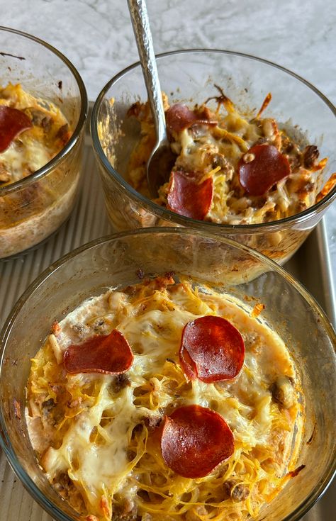 Spaghetti Squash Pizza Casseroles - Stay Fit Mom What To Eat With Spaghetti Squash, Stay Fit Mom Recipes Breakfast, Stay Fit Mom Recipes, Bariatric Breakfast Ideas, Spaghetti Squash Pizza Casserole, Spaghetti Squash Pizza, Conscious Eating, Pepperoni And Cheese, Spaghetti Squash Noodles