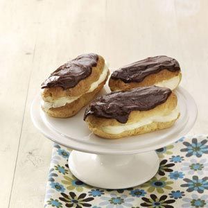 Chocolate Eclairs Recipe from Taste of Home -- shared by Jessica Campbell of Viola, Wisconsin Eclairs Recipe, Eclair Dessert, Chocolate Eclair Recipe, Chocolate Eclairs, Eclair Recipe, Chocolate Eclair, Eclairs, Taste Of Home, Vegetarian Chocolate