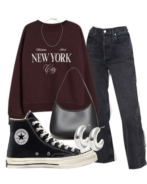 Burgundy, fall outfits, autumn outfits, sweatshirt Burgundy Sweatshirt Outfit, Burgandy Outfits Aesthetic, Burgundy Converse Outfit, Maroon Sweatshirt Outfit, Burgundy Converse, Crewneck Sweatshirt Outfit, Fall Sweatshirt Outfit, Burgundy Hoodie, Classic Outfits For Women