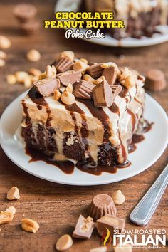 Chocolate Peanut Butter Poke Cake, Poke Cake Recipes Chocolate, Peanut Butter Poke Cake, Peanut Butter Drizzle, Chocolate Cake With Peanut Butter, Reeses Cake, Peanut Butter Whipped Cream, Chocolate Poke Cake, Chocolate Peanut Butter Cake