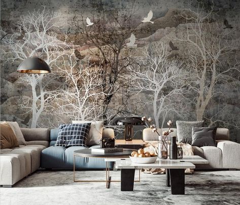 Wallpaper For Home Wall, Geometric Wallpaper Design, Normal Wallpaper, 3d Tree, Forest Wall Mural, Silk Wallpaper, Wallpaper Furniture, Wall Art Lighting, Forest Wallpaper