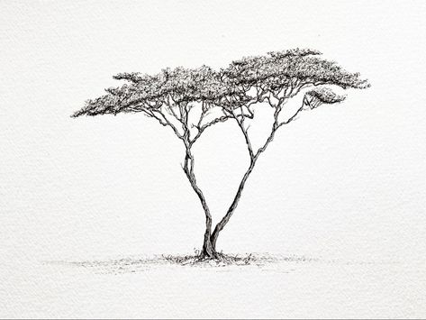 Tree Ink Drawing, Ink Tree, Tree Drawings, Drawing Tree, African Tree, African Landscape, Landscape Tattoo, Tree Tattoo Designs, Acacia Tree