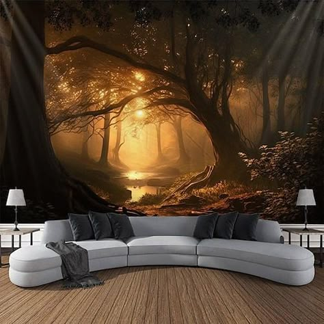 Nature Tapestry Bedroom, Wallpaper Murals Bedroom, Mountain Bedroom Decor, Treehouse Room, Forest Room Decor, Wall Tapestry Bedroom, Tree Branch Wall Decor, Forest Room, Large Tapestry