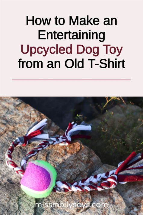 Your pup will love playing with this easy-to-make upcycled dog toy! This fun toy is made using old t-shirts you no longer need and a tennis ball. Why not surprise your pooch today?! Make Dog Toys, Homemade Pet Treats, Homemade Dog Toys, Best Dog Toys, Animal Nutrition, Animal Projects, Fabric Markers, Old T Shirts, Pet Training