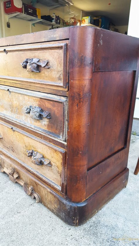 How to Restore an Antique Dresser - Upright and Caffeinated Restore Antique Furniture, Restoring Antique Furniture, Antique Dresser Hardware, Antique Dresser Redo, Dresser Restoration, Eastlake Dresser, Antique Dresser Makeover, Antique Hall Tree, Restored Dresser