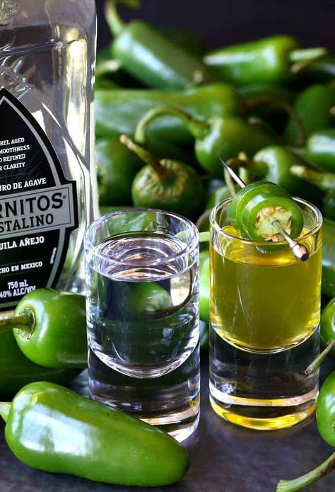 Jalapeñoback Shots | A Spicy Tequila Shot Recipe | Mantitlement Happy Hour At Home, Baileys Drinks, Layered Drinks, Spicy Pickles, Liquor Shots, Popular Cocktails, Spiced Apple Cider, Tequila Shots, Shot Recipes