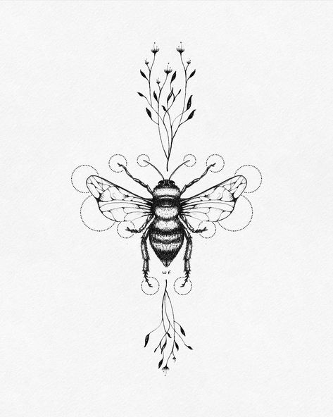 Bee And Flower Tattoo, Feminine Compass Tattoo, Tatuaje Studio Ghibli, Queen Bee Tattoo, Honey Bee Tattoo, Earthy Tattoos, Bumble Bee Tattoo, Bee Drawing, Tattoos For Women Flowers