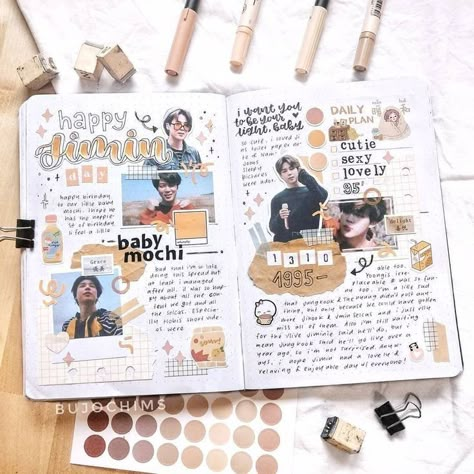 Bts Journal Ideas, Journal Ideas Aesthetic, Kpop Journaling, Kpop Journal Ideas, Aesthetic Jimin, K Pop Journal, Bts Journal, Bullet Journal Cover Ideas, Bullet Journal Paper