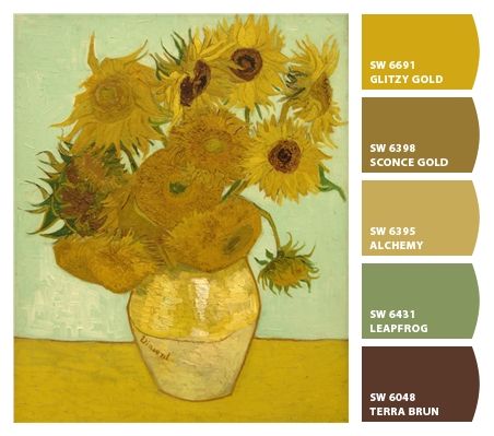 Paint colors from Chip It! by Sherwin-Williams  Van Gogh Sunflowers Van Gogh Coloring, Salvatore Dali, Van Gogh Flowers, Painted Vans, Sunflower Colors, Van Gogh Sunflowers, Color Pallete, Arte Van Gogh, Color Palette Bright