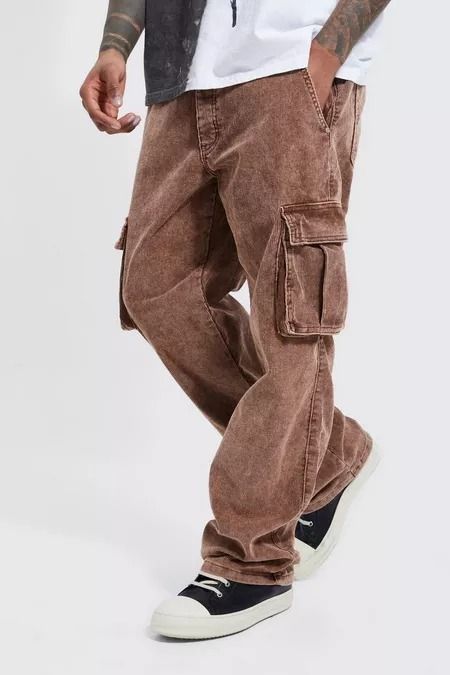 Acid Wash Relaxed Fit Cargo Trousers | boohoo Mens Cords, Smart Pants, Mens Cargo Trousers, Cargo Hose, Corduroy Pants Men, Fit Cargo Pants, Cord Pants, Fits Streetwear, Cord Trousers