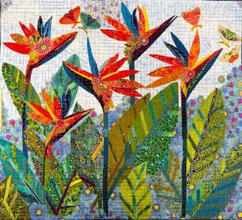 Bird Of Paradise by Laura Heine Hawaiian Fabric Quilt, Bird Of Paradise Illustration, Tropical Quilts, Hawaii Quilt, Laura Heine, Collage Pattern, Hawaiian Fabric, Mug Rug Patterns, Fabric Kit