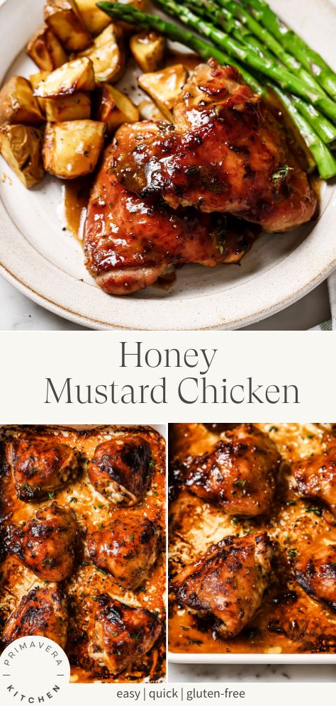 I make this Baked Honey Mustard Chicken recipe when I want to switch up our normal chicken dinners. It is super versatile, it only takes 5 minutes to prep the honey mustard sauce, and the oven takes care of the rest! Honey Mustard Chicken Casserole, Honey And Mustard Chicken, Honey Mustard Chicken Crockpot, Baked Honey Dijon Chicken, Chicken Honey Mustard, Baked Honey Mustard Chicken, Cycle Care, Pan Seared Chicken Thighs, Chicken Primavera